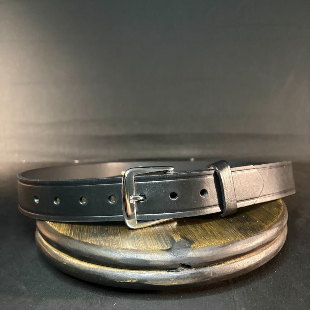 Boston Leather Garrison Belt Size 36" Plain Black Chrome Nickel 1.5" Wide 6606